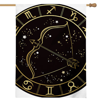 Gold And Black Sagittarius Sign Print House Flag