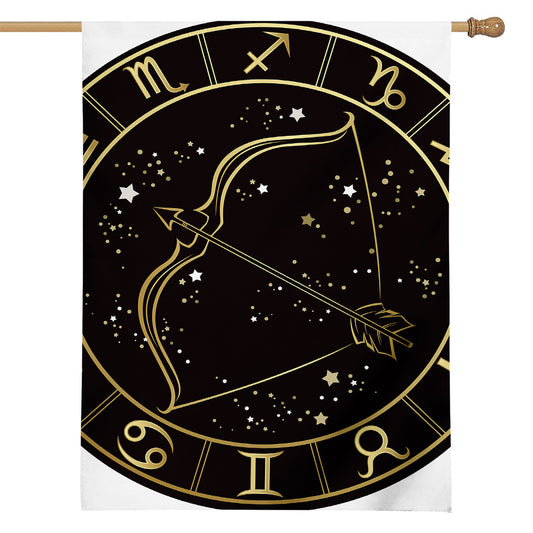 Gold And Black Sagittarius Sign Print House Flag