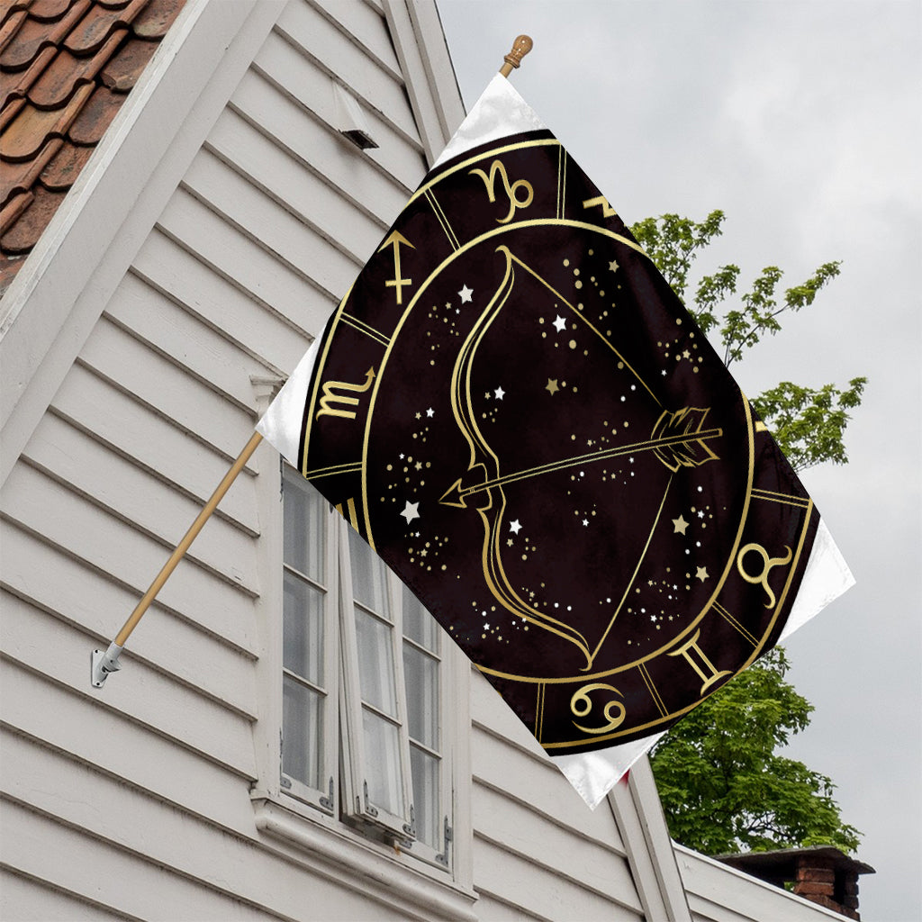 Gold And Black Sagittarius Sign Print House Flag