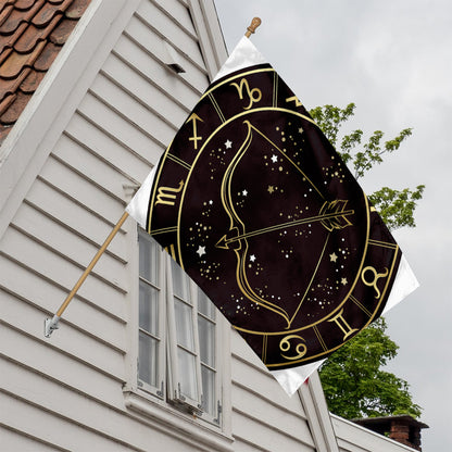 Gold And Black Sagittarius Sign Print House Flag