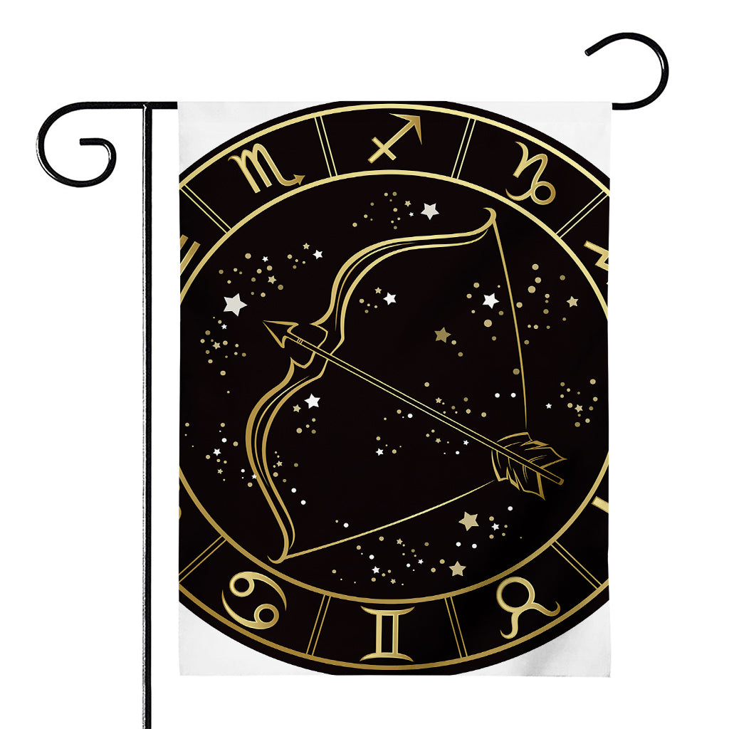 Gold And Black Sagittarius Sign Print House Flag