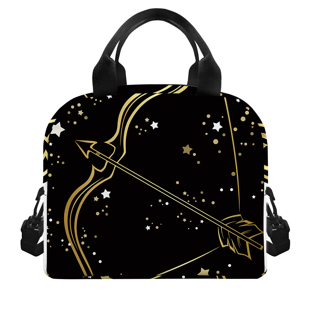 Gold And Black Sagittarius Sign Print Insulated Lunch Bag