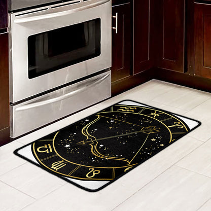 Gold And Black Sagittarius Sign Print Kitchen Mat