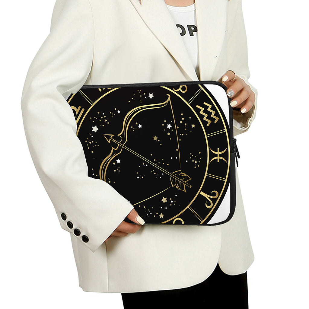 Gold And Black Sagittarius Sign Print Laptop Sleeve