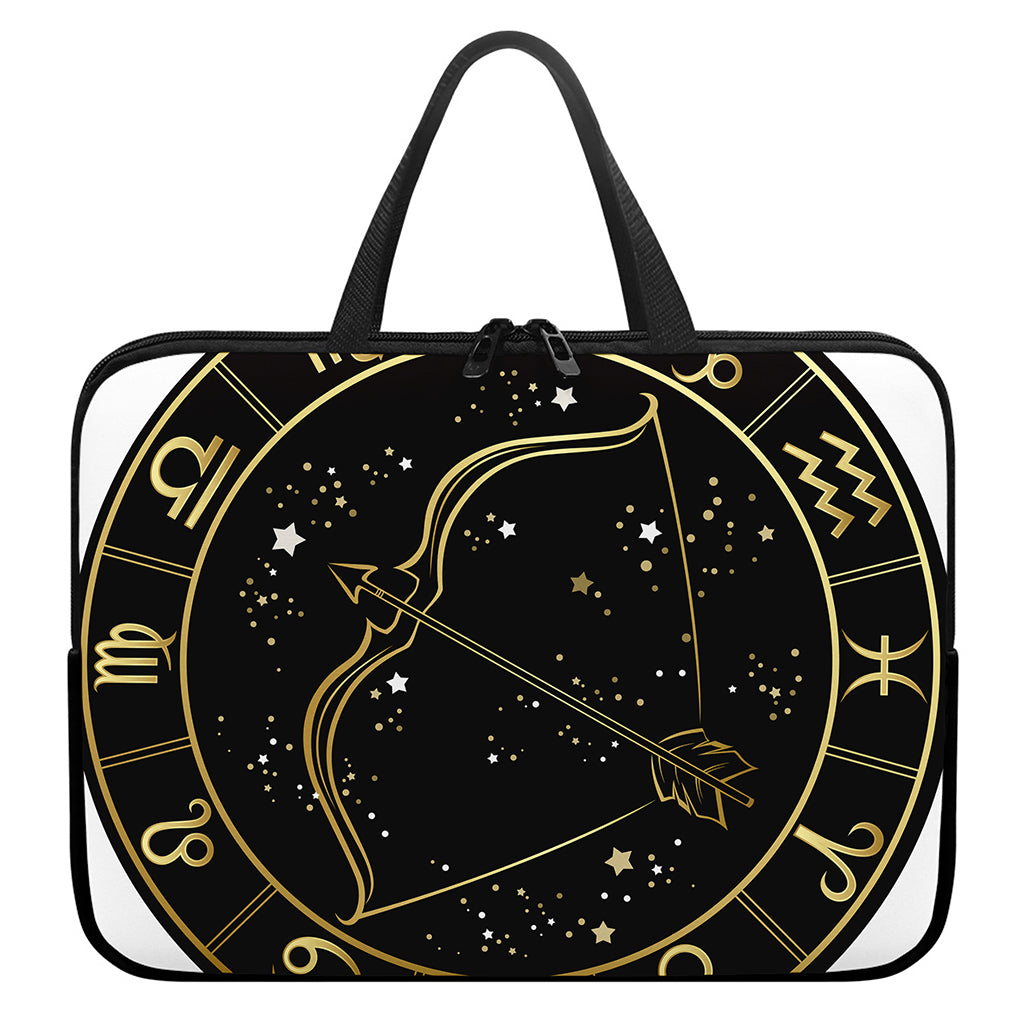 Gold And Black Sagittarius Sign Print Laptop Sleeve With Handle
