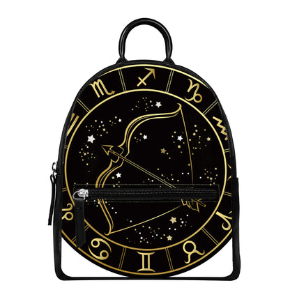 Gold And Black Sagittarius Sign Print Leather Backpack