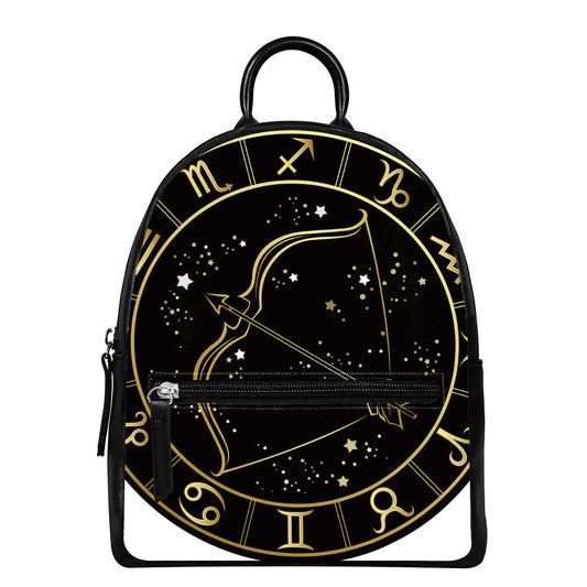 Gold And Black Sagittarius Sign Print Leather Backpack