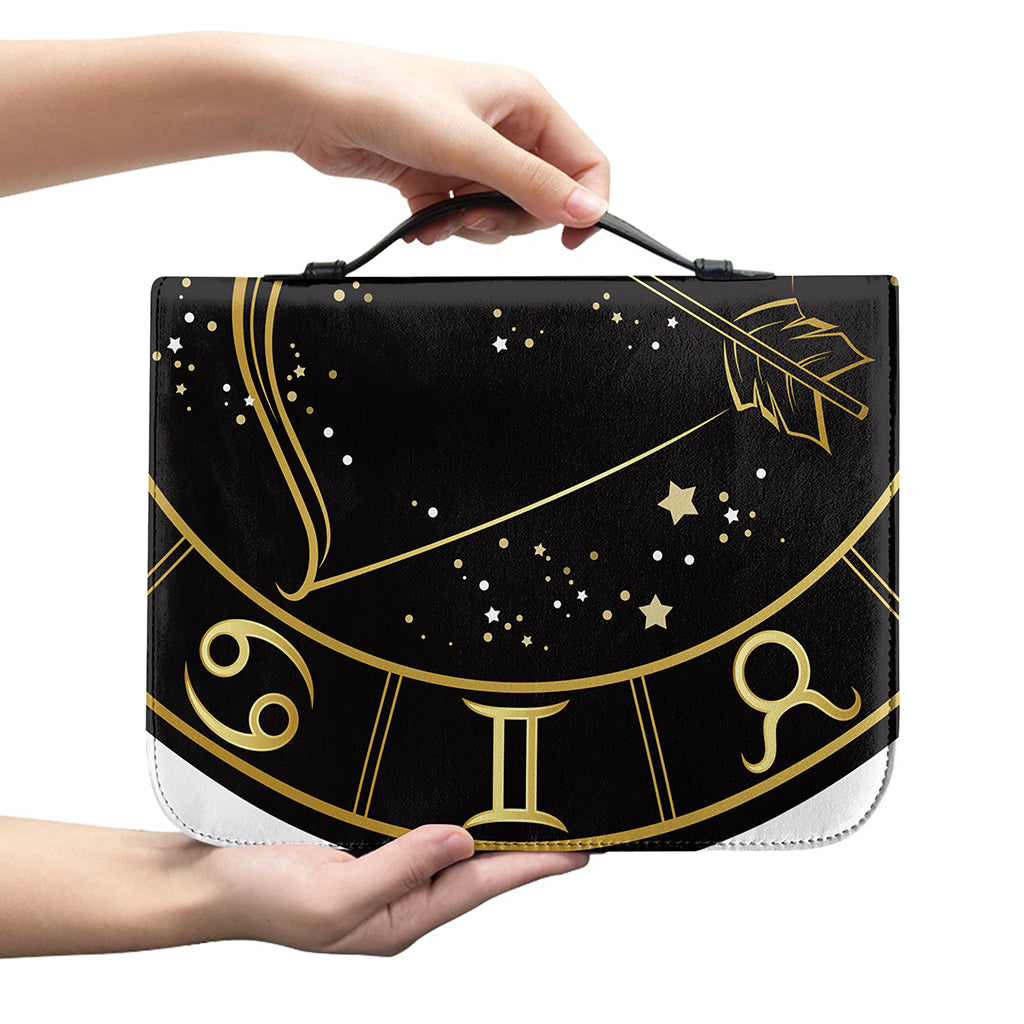 Gold And Black Sagittarius Sign Print Leather Bible Cover