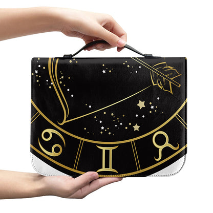Gold And Black Sagittarius Sign Print Leather Bible Cover