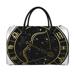 Gold And Black Sagittarius Sign Print Leather Duffle Bag