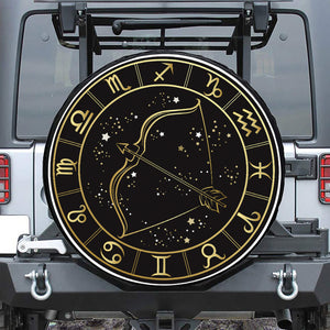 Gold And Black Sagittarius Sign Print Leather Spare Tire Cover