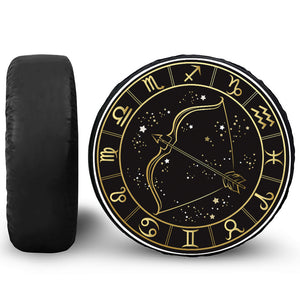 Gold And Black Sagittarius Sign Print Leather Spare Tire Cover