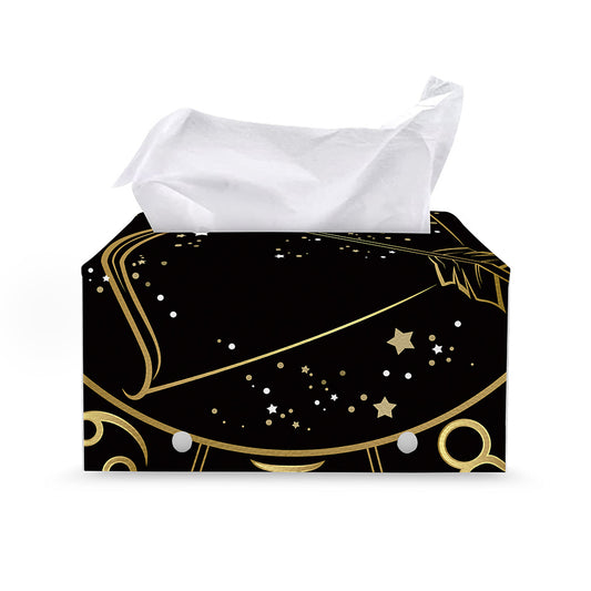 Gold And Black Sagittarius Sign Print Leather Tissue Box Cover