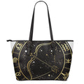 Gold And Black Sagittarius Sign Print Leather Tote Bag With Zipper