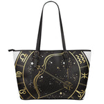 Gold And Black Sagittarius Sign Print Leather Tote Bag
