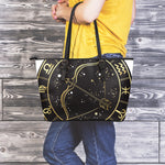 Gold And Black Sagittarius Sign Print Leather Tote Bag