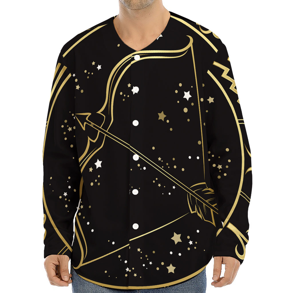 Gold And Black Sagittarius Sign Print Long Sleeve Baseball Jersey