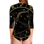 Gold And Black Sagittarius Sign Print Long Sleeve Swimsuit