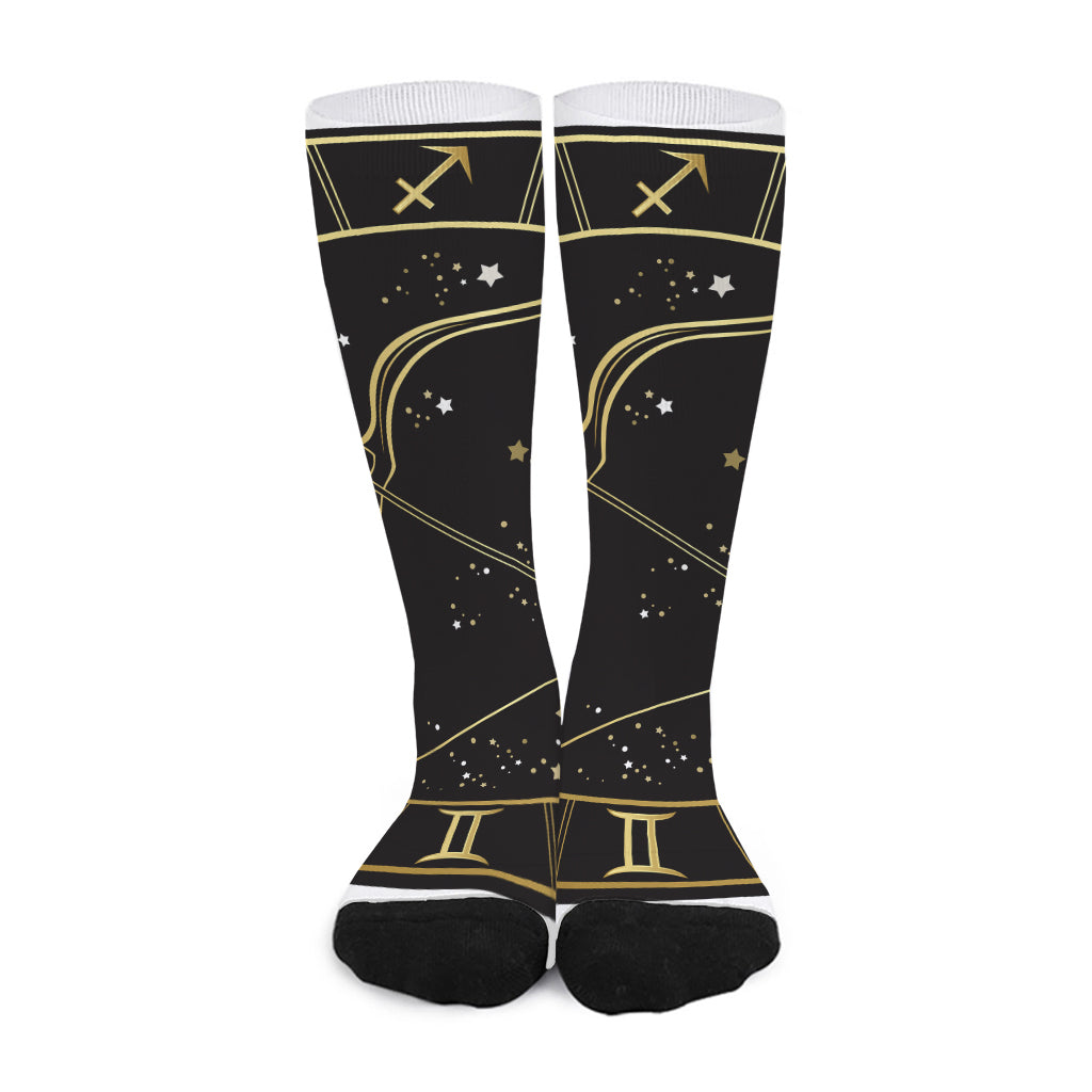 Gold And Black Sagittarius Sign Print Long Socks