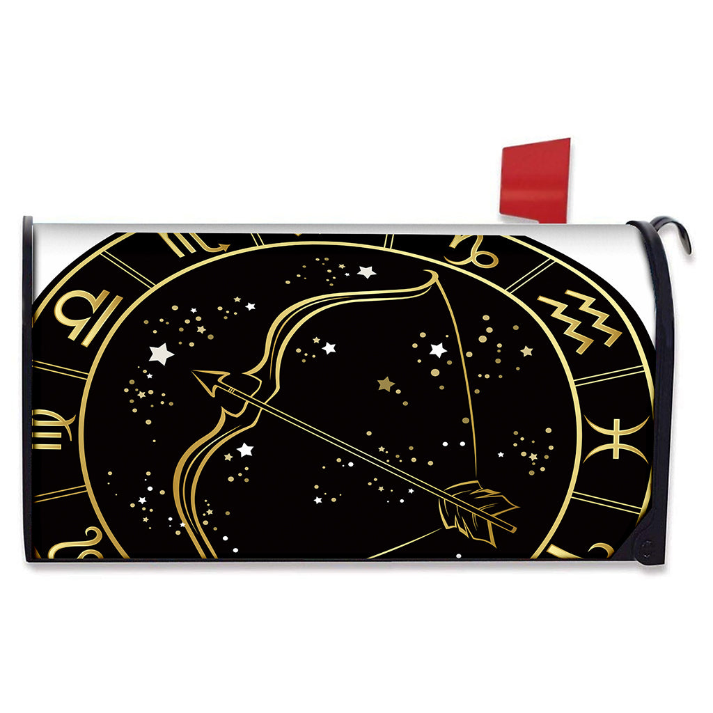 Gold And Black Sagittarius Sign Print Mailbox Cover