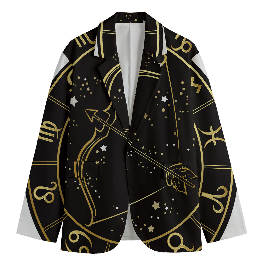 Gold And Black Sagittarius Sign Print Men's Blazer