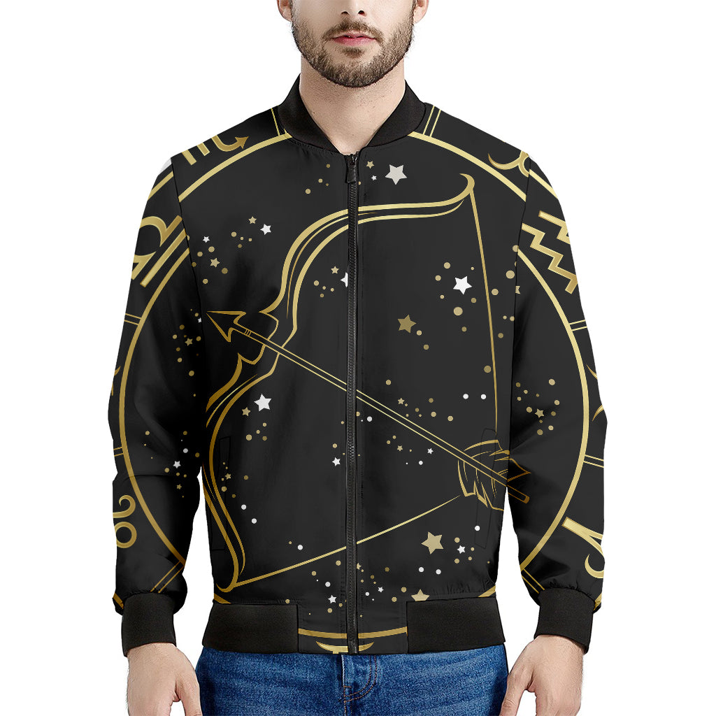 Gold And Black Sagittarius Sign Print Men's Bomber Jacket