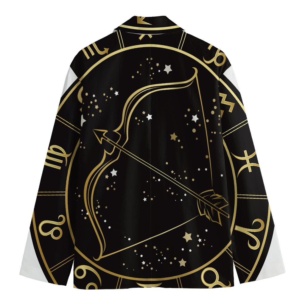 Gold And Black Sagittarius Sign Print Men's Cotton Blazer