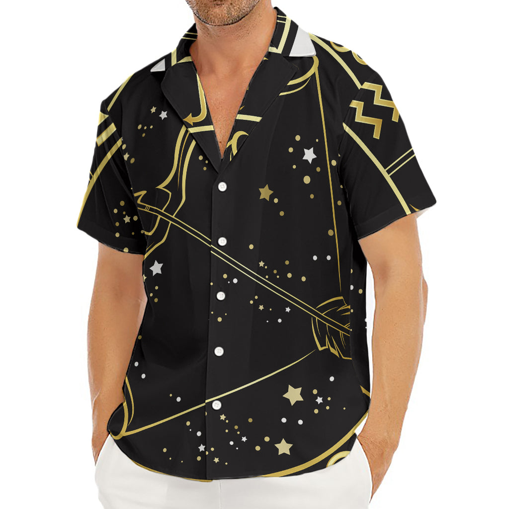 Gold And Black Sagittarius Sign Print Men's Deep V-Neck Shirt