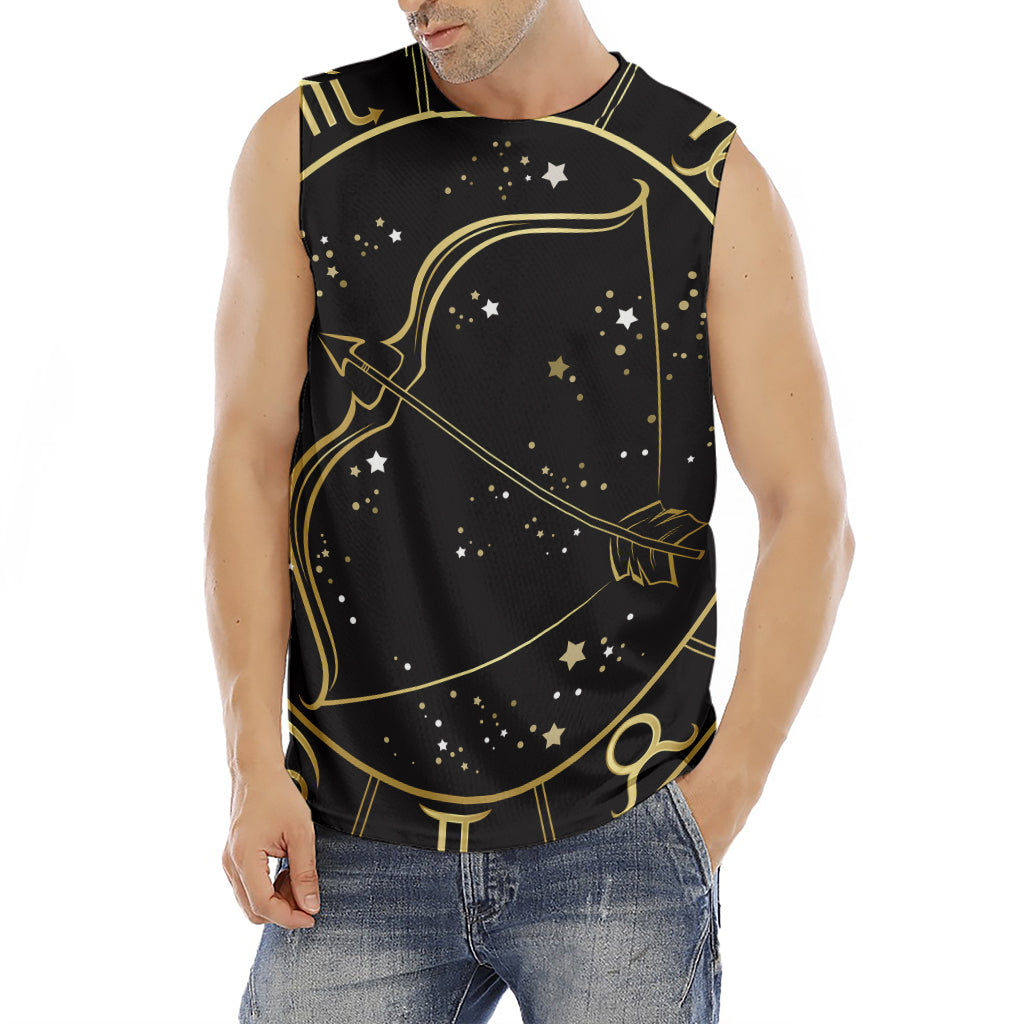 Gold And Black Sagittarius Sign Print Men's Fitness Tank Top