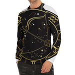Gold And Black Sagittarius Sign Print Men's Long Sleeve Rash Guard