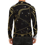 Gold And Black Sagittarius Sign Print Men's Long Sleeve Rash Guard