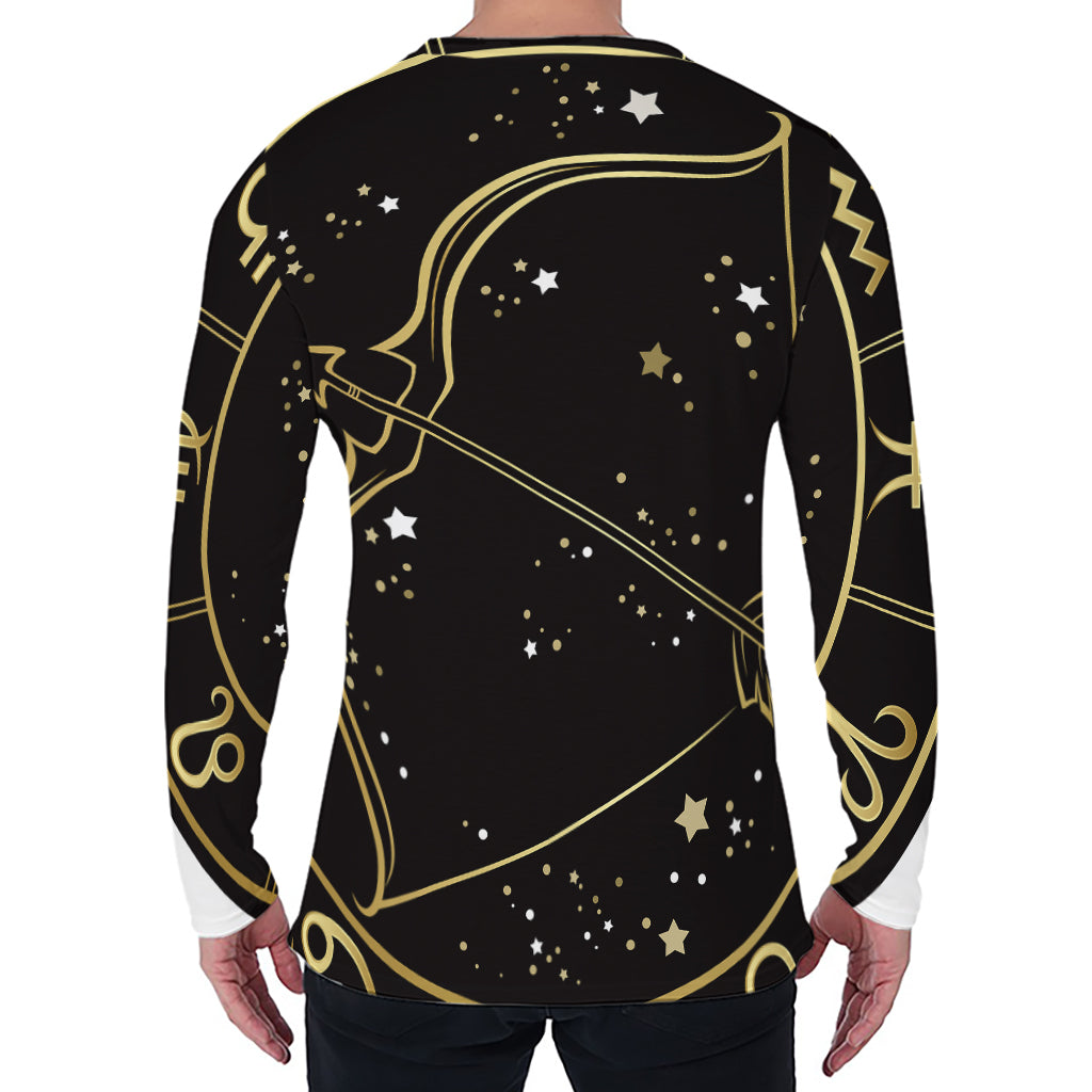 Gold And Black Sagittarius Sign Print Men's Long Sleeve T-Shirt