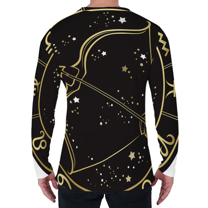 Gold And Black Sagittarius Sign Print Men's Long Sleeve T-Shirt
