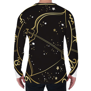 Gold And Black Sagittarius Sign Print Men's Long Sleeve T-Shirt