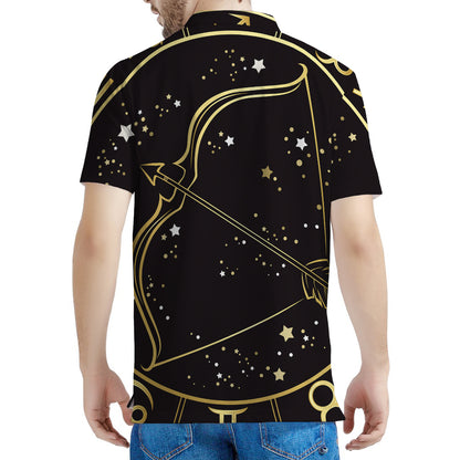 Gold And Black Sagittarius Sign Print Men's Polo Shirt
