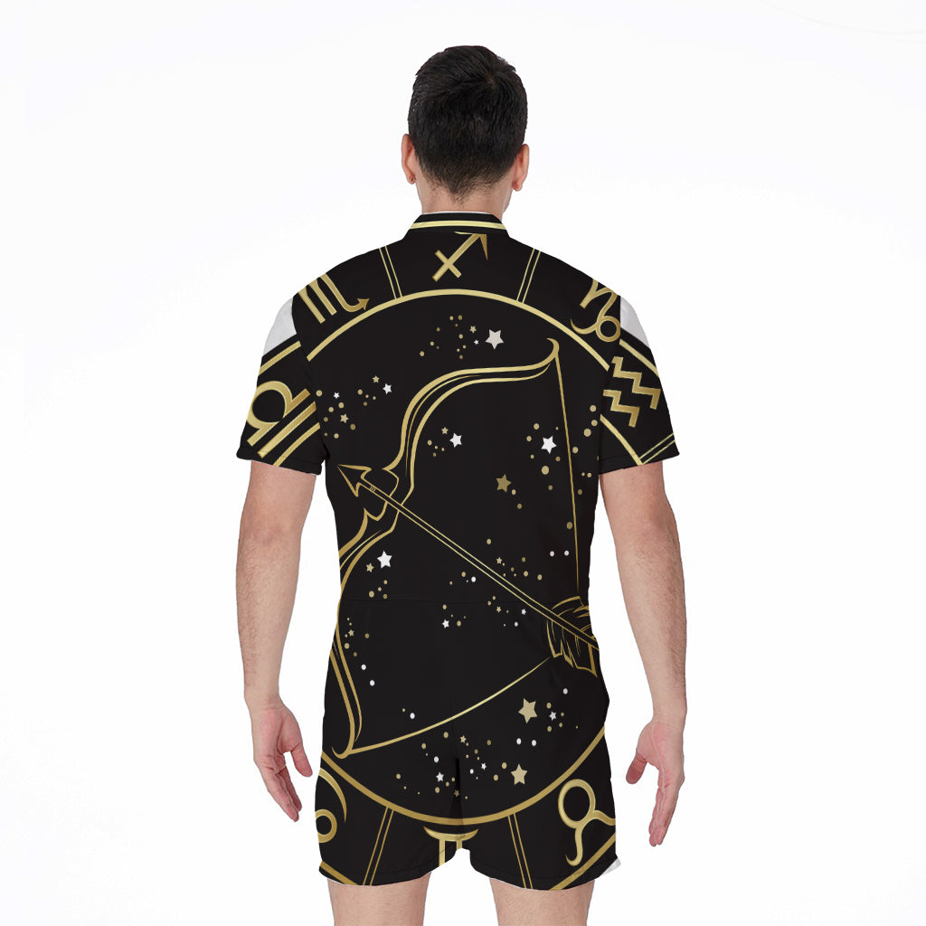 Gold And Black Sagittarius Sign Print Men's Rompers