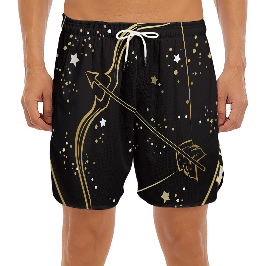 Gold And Black Sagittarius Sign Print Men's Split Running Shorts