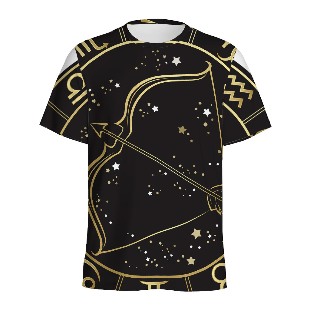 Gold And Black Sagittarius Sign Print Men's Sports T-Shirt