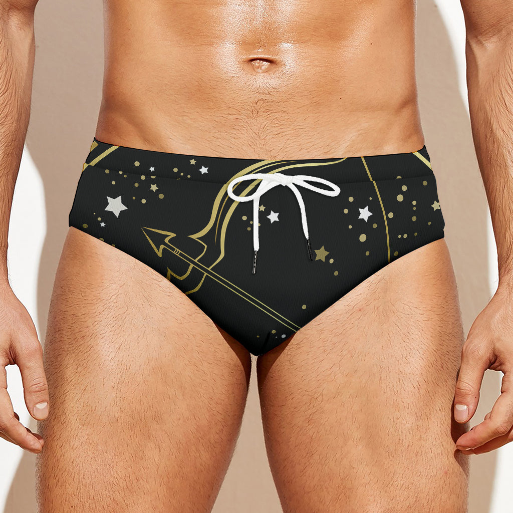 Gold And Black Sagittarius Sign Print Men's Swim Briefs