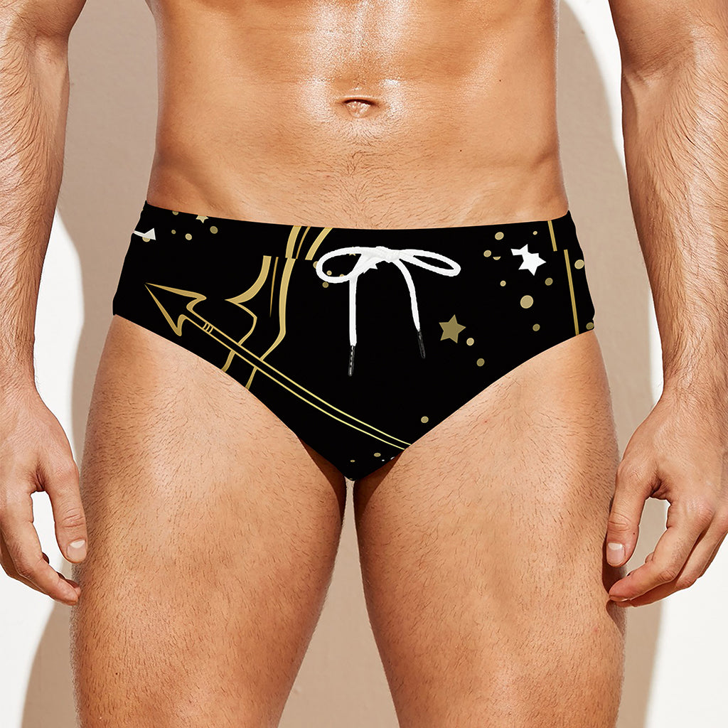 Gold And Black Sagittarius Sign Print Men's Swim Briefs