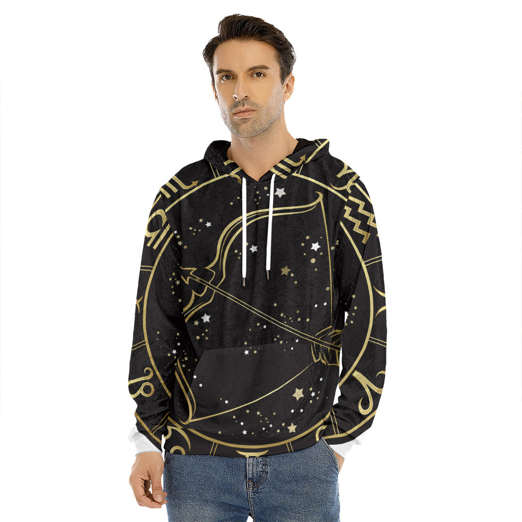 Gold And Black Sagittarius Sign Print Men's Velvet Pullover Hoodie