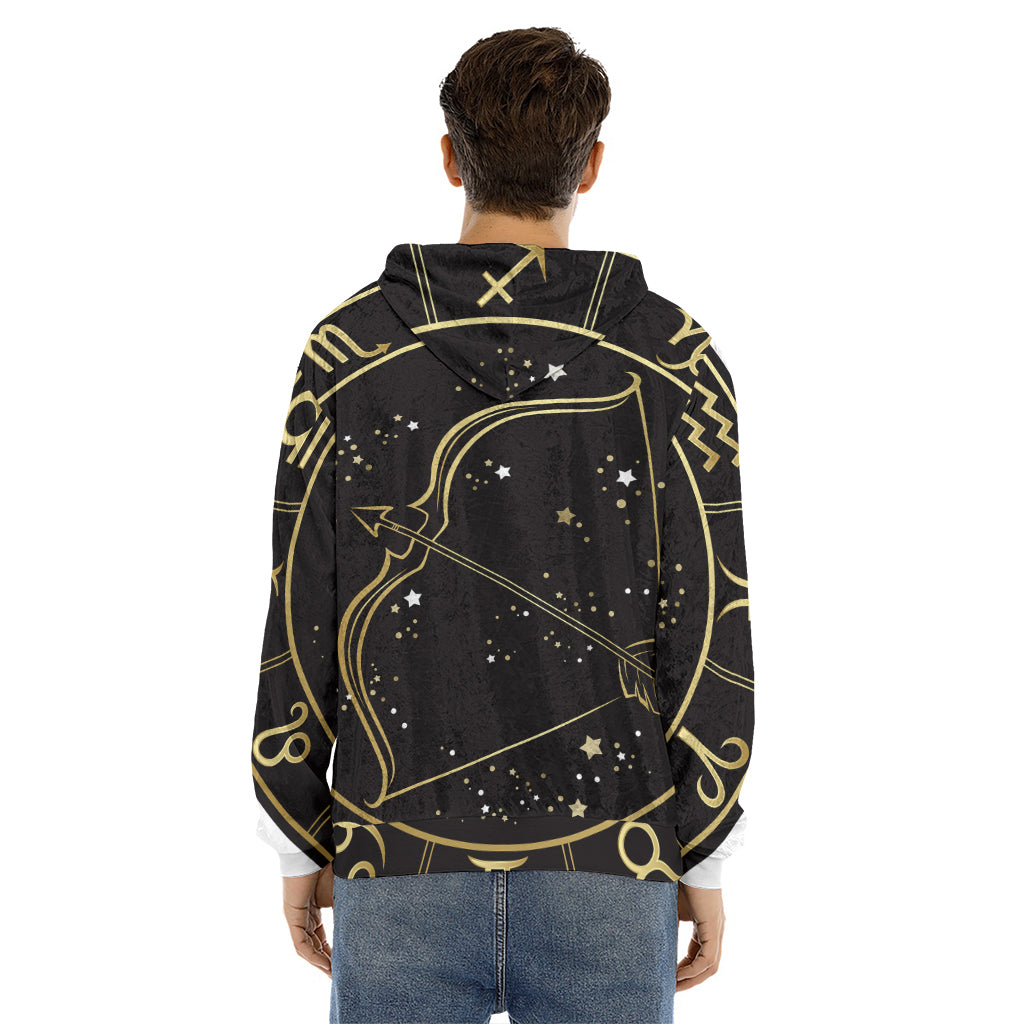 Gold And Black Sagittarius Sign Print Men's Velvet Pullover Hoodie