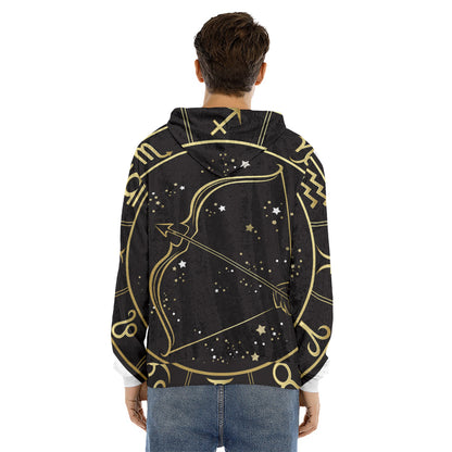 Gold And Black Sagittarius Sign Print Men's Velvet Pullover Hoodie