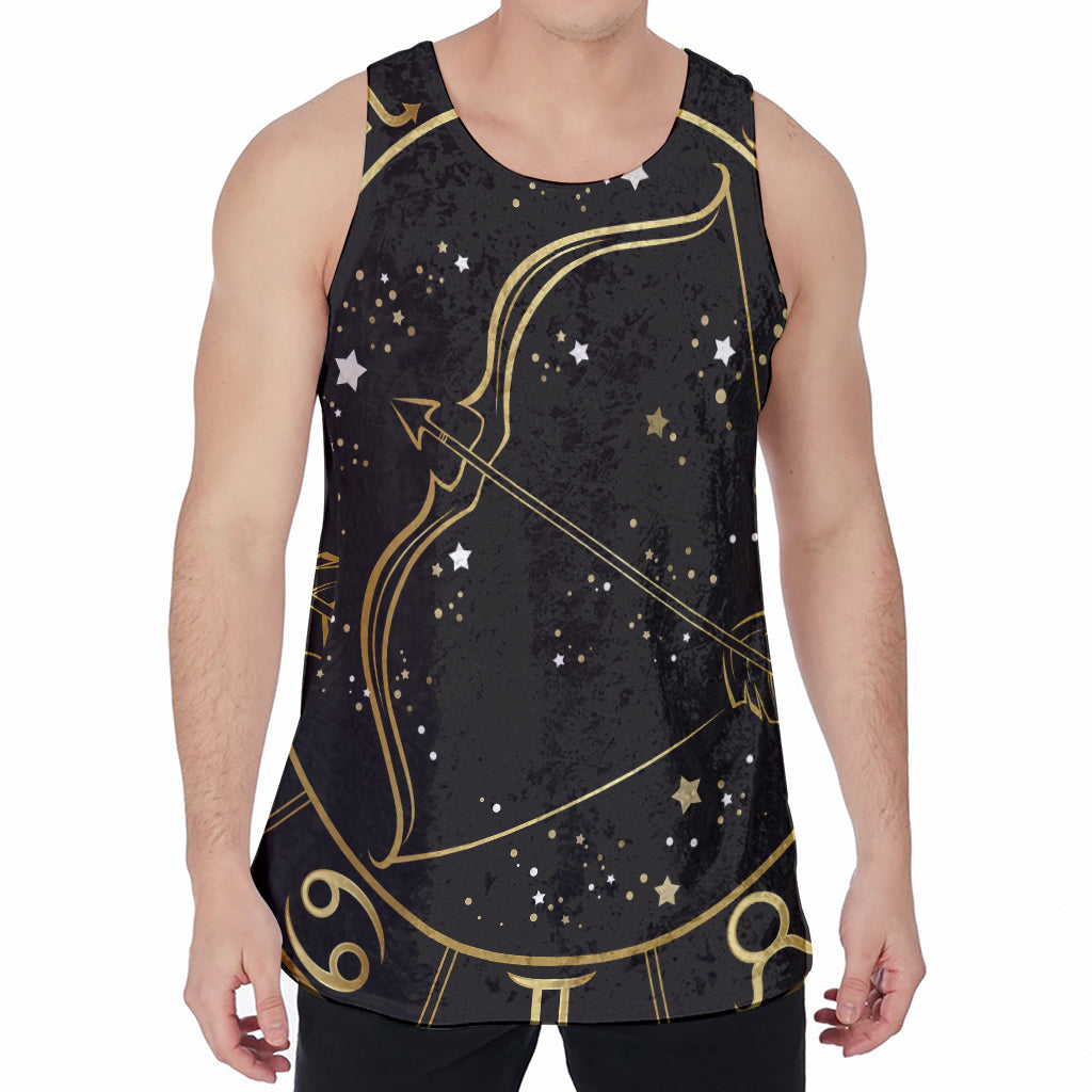 Gold And Black Sagittarius Sign Print Men's Velvet Tank Top