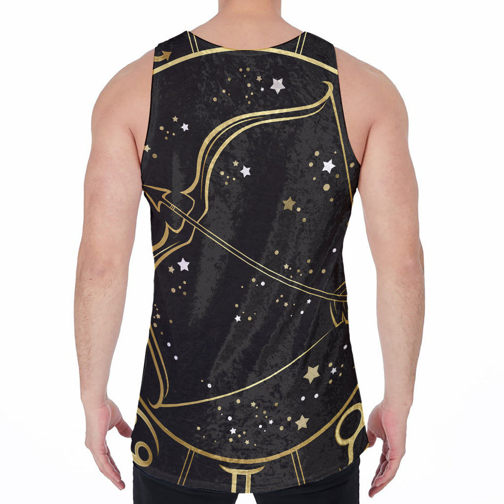 Gold And Black Sagittarius Sign Print Men's Velvet Tank Top