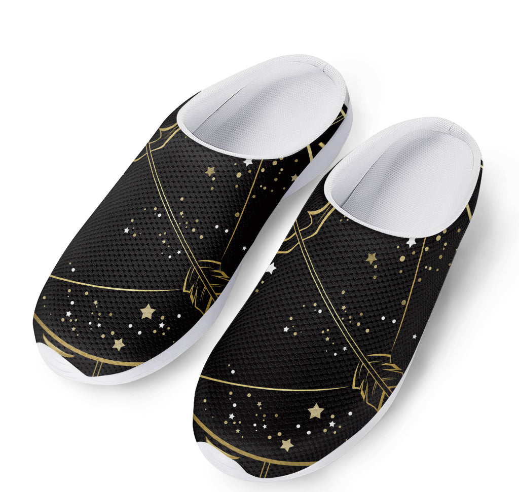 Gold And Black Sagittarius Sign Print Mesh Casual Shoes