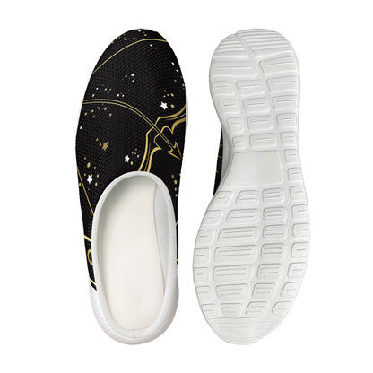 Gold And Black Sagittarius Sign Print Mesh Casual Shoes