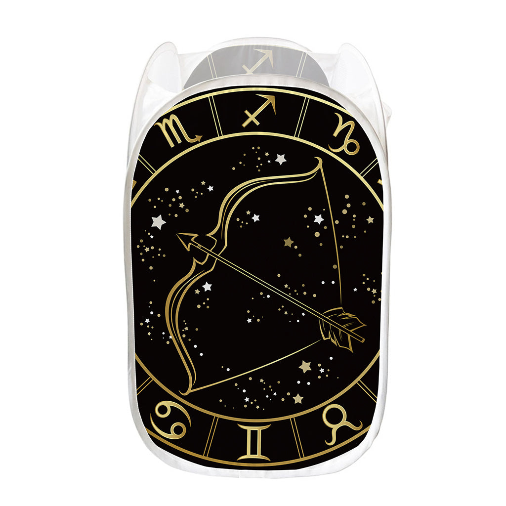 Gold And Black Sagittarius Sign Print Mesh Laundry Hamper