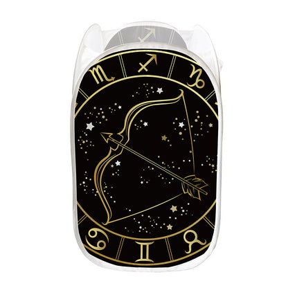 Gold And Black Sagittarius Sign Print Mesh Laundry Hamper