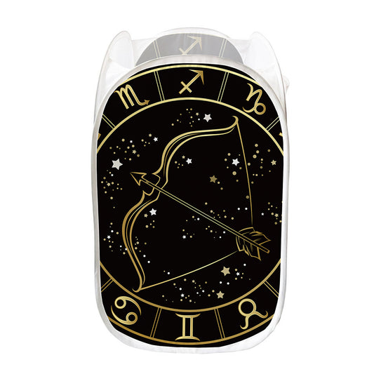 Gold And Black Sagittarius Sign Print Mesh Laundry Hamper